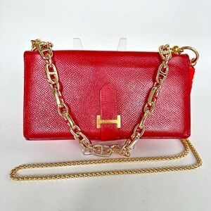 H Red Leather Wallet on Chain